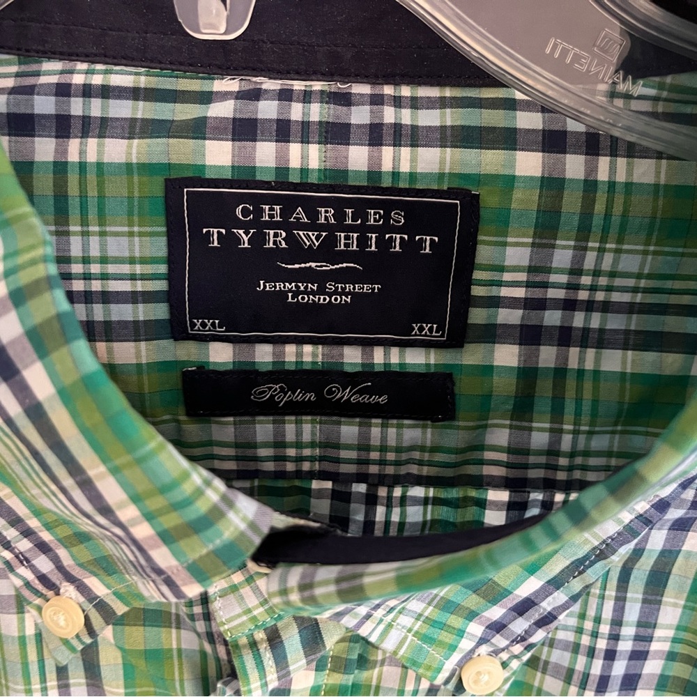 NWT Charles Tyrwhitt Men’s Shirt Poplin Weave XXL Green Plaid.